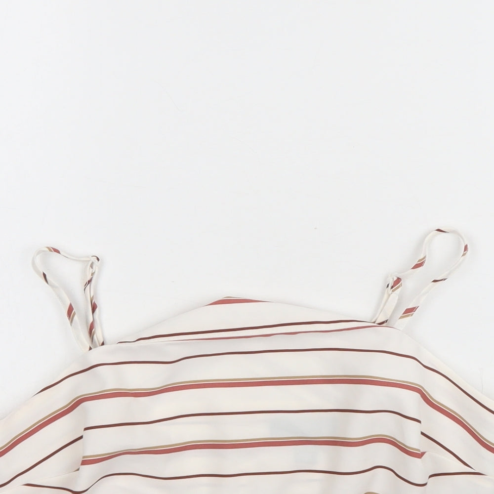New Look Womens White Striped Polyester Cropped Tank Size 10 Round Neck