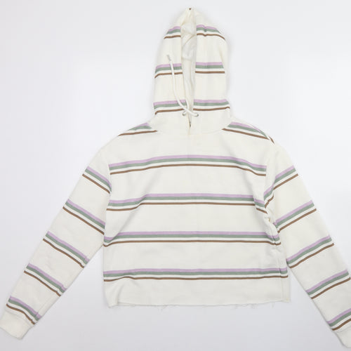 Primark Womens White Striped Cotton Pullover Hoodie Size 2XS