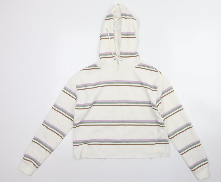 Primark Womens White Striped Cotton Pullover Hoodie Size 2XS