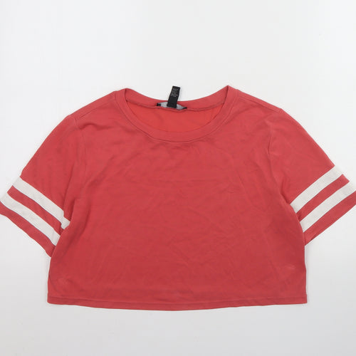 FOREVER 21 Womens Pink  Polyester Cropped T-Shirt Size S Round Neck