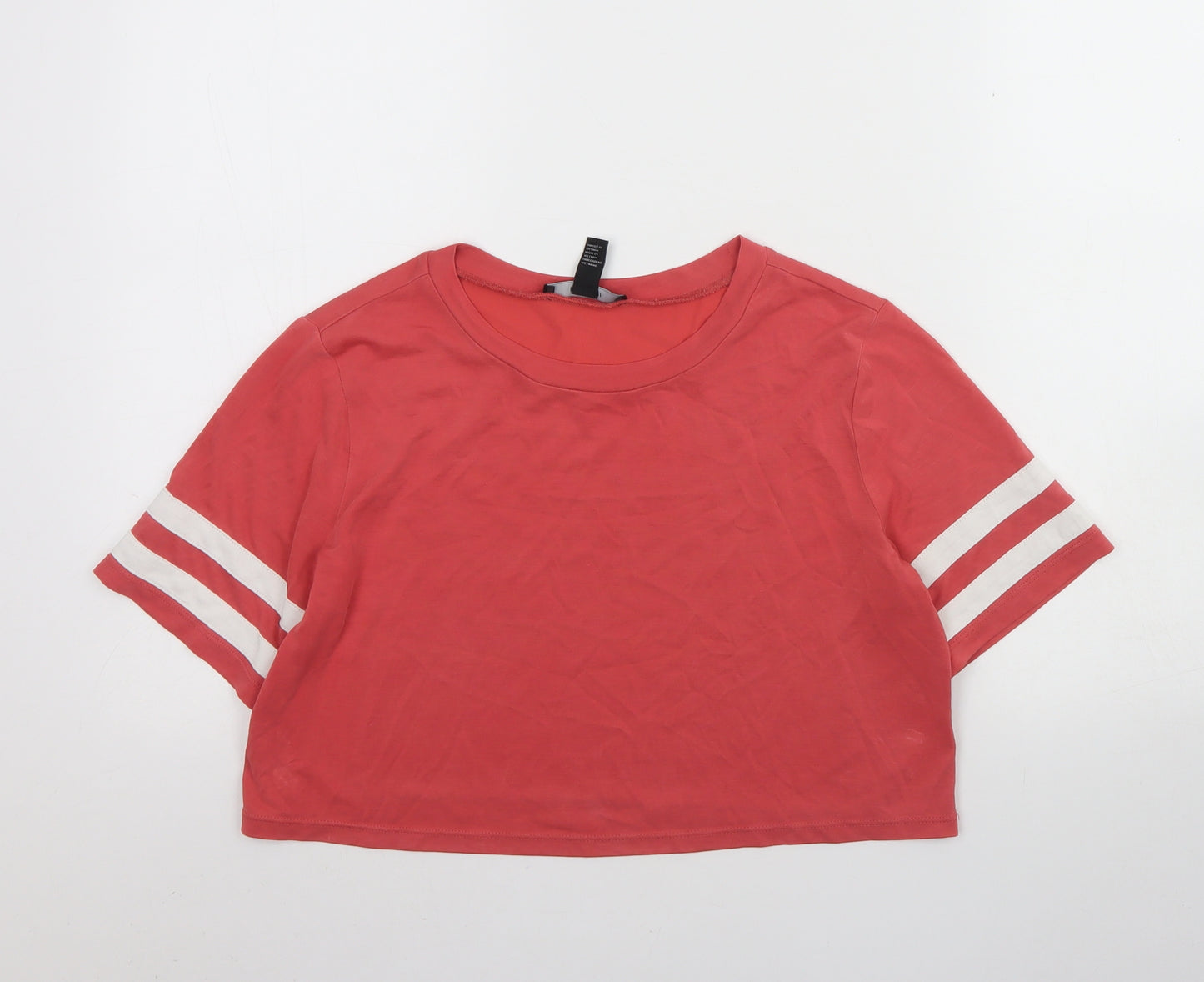 FOREVER 21 Womens Pink  Polyester Cropped T-Shirt Size S Round Neck
