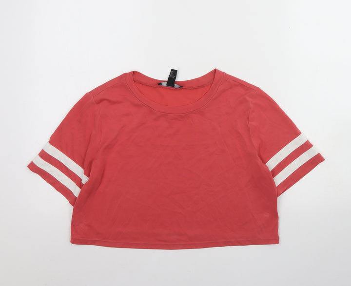 FOREVER 21 Womens Pink Polyester Cropped T-Shirt Size S Round Neck