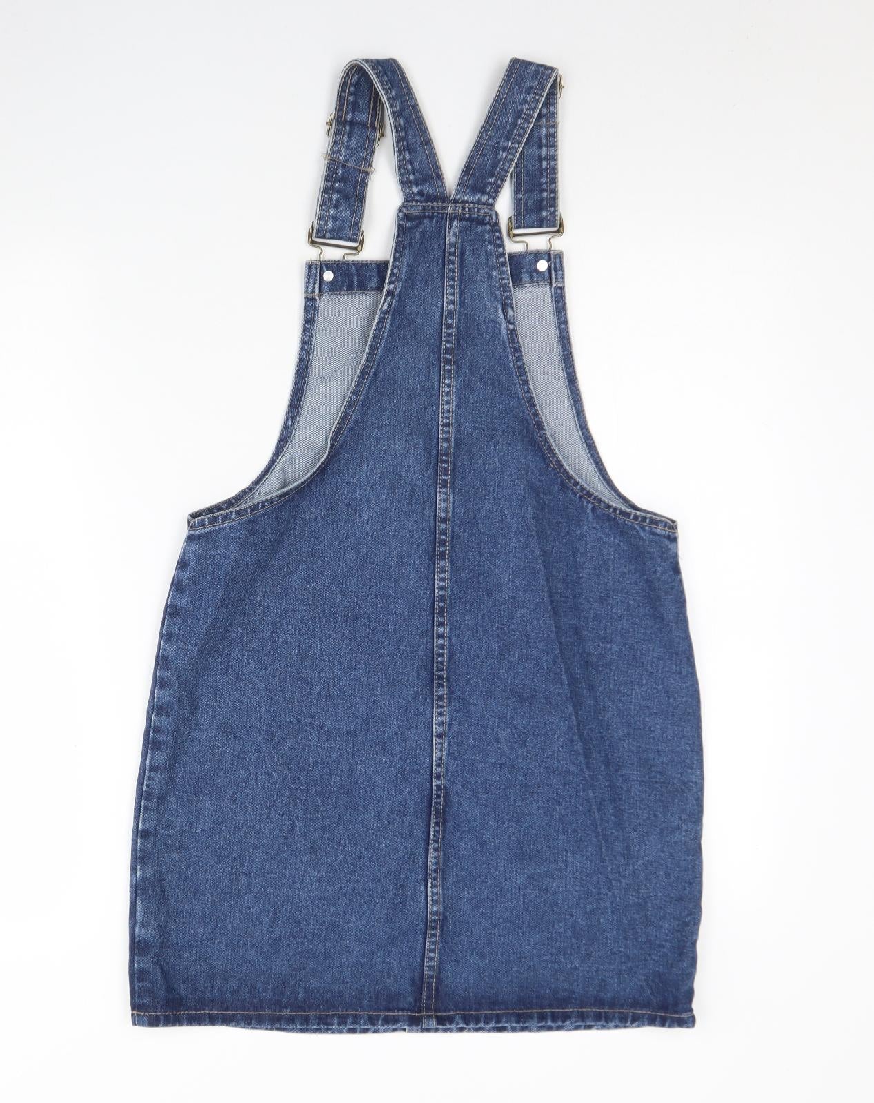 Denim & Co. Womens Blue  Cotton Pinafore/Dungaree Dress  Size 8  Square Neck