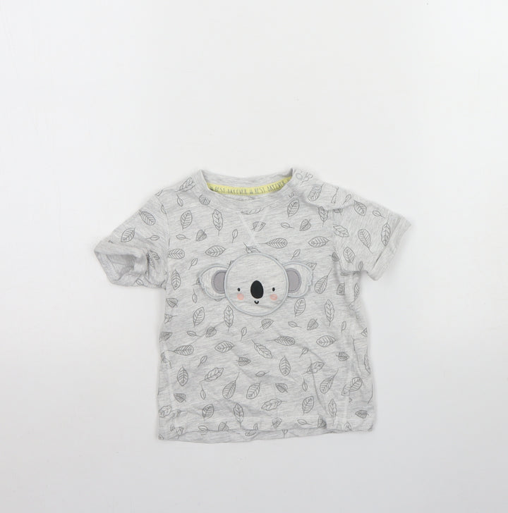 TU Baby Grey Spotted Cotton Basic T-Shirt Size 9-12 Months Round Neck