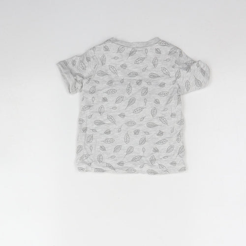 TU Baby Grey Spotted Cotton Basic T-Shirt Size 9-12 Months Round Neck