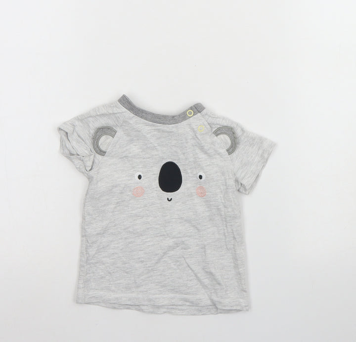 TU Baby Grey Cotton Basic T-Shirt Size 9-12 Months Round Neck - Koala Bear