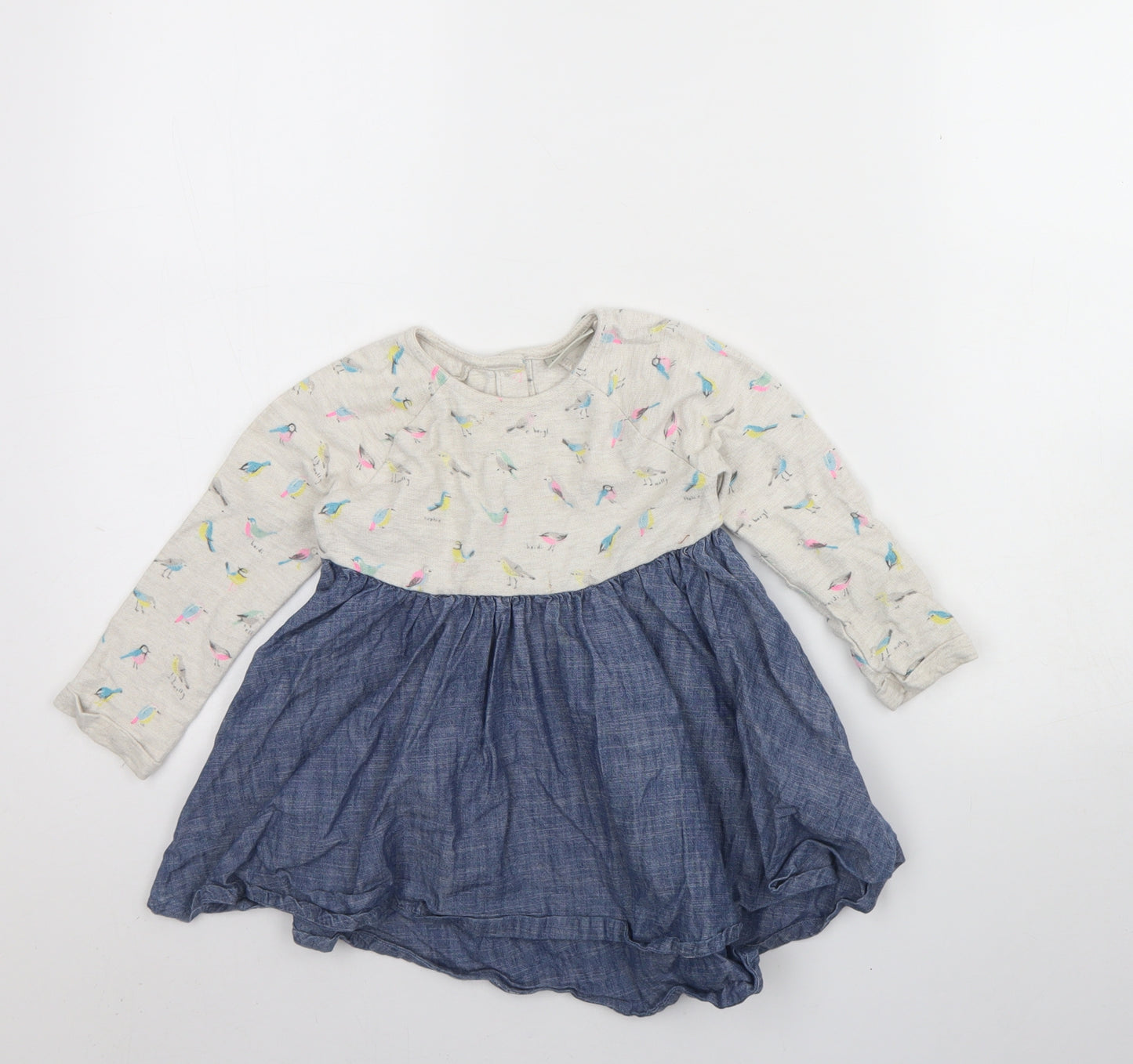 NEXT Girls Blue  Cotton Pinafore/Dungaree Dress  Size 18 Months  Round Neck