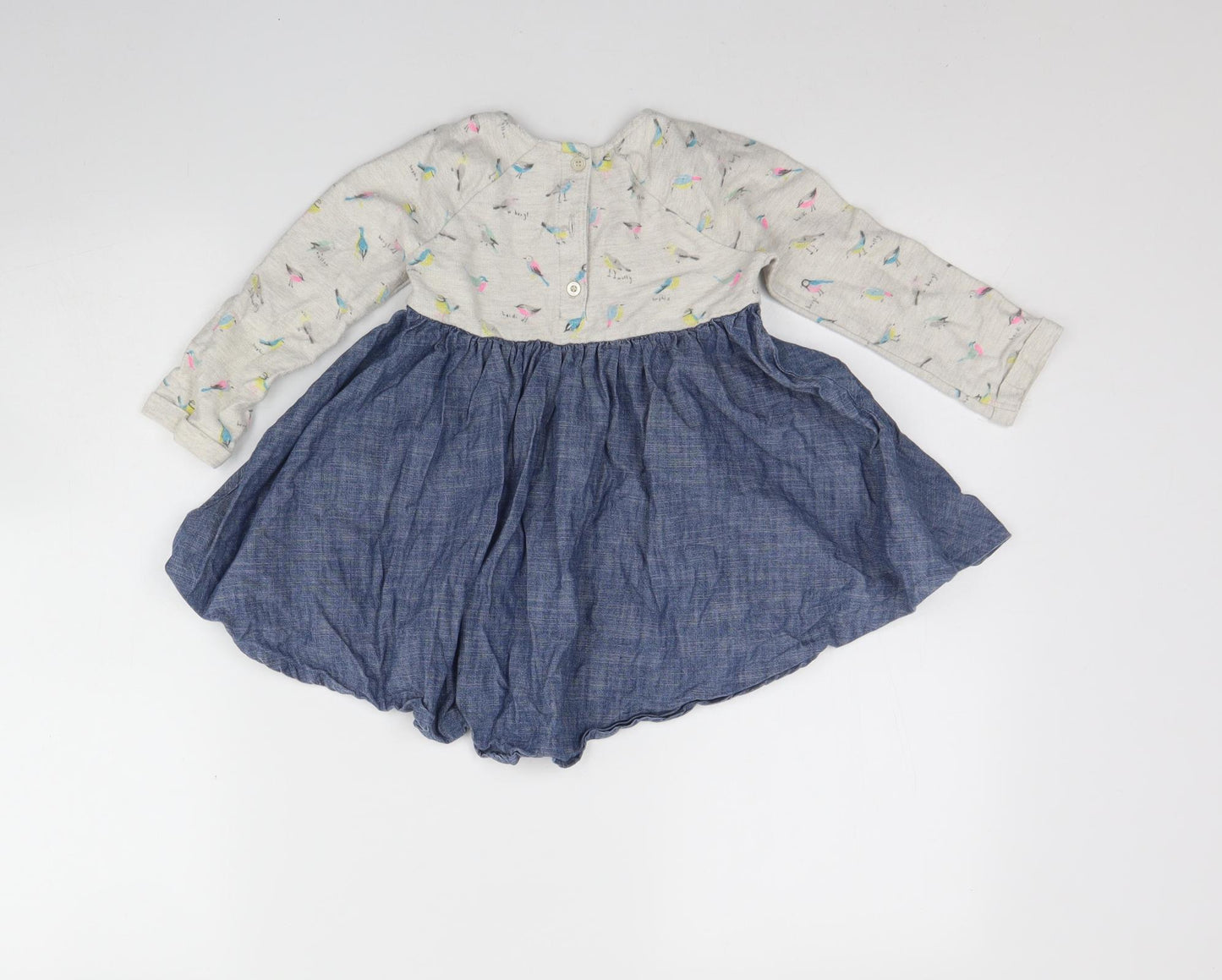 NEXT Girls Blue  Cotton Pinafore/Dungaree Dress  Size 18 Months  Round Neck