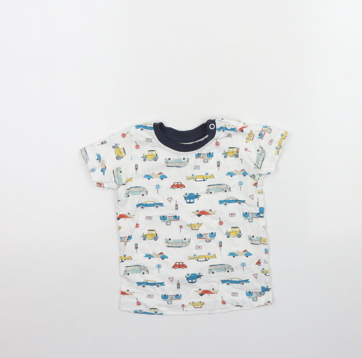 Nutmeg Baby White Spotted Cotton Basic T-Shirt Size 9-12 Months Round Neck
