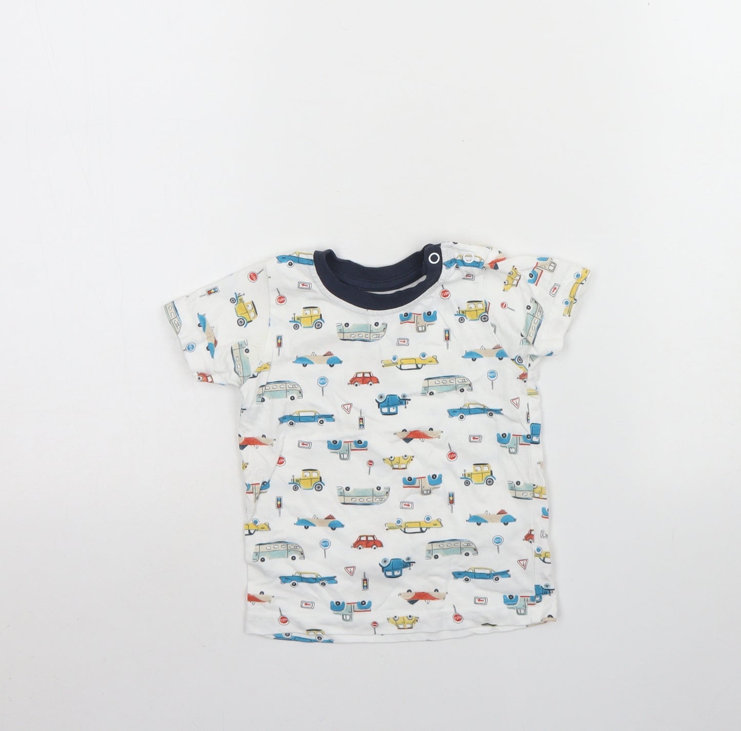 Nutmeg Baby White Spotted Cotton Basic T-Shirt Size 9-12 Months Round Neck