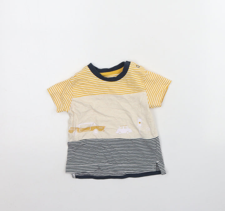 Nutmeg Baby Multicoloured Striped Cotton Basic T-Shirt Size 9-12 Months Round Neck