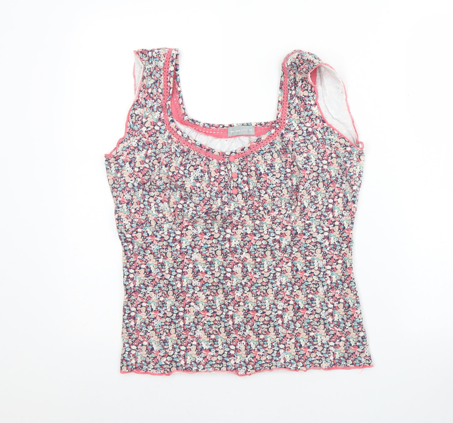 Per Una Womens White Floral Cotton Basic Tank Size 14 Round Neck