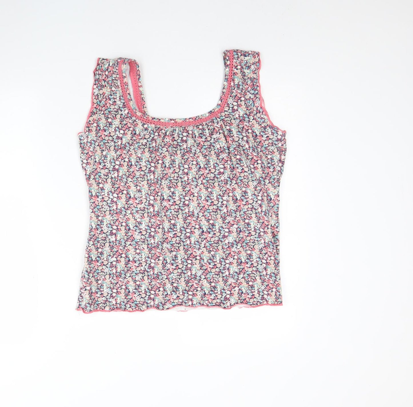 Per Una Womens White Floral Cotton Basic Tank Size 14 Round Neck