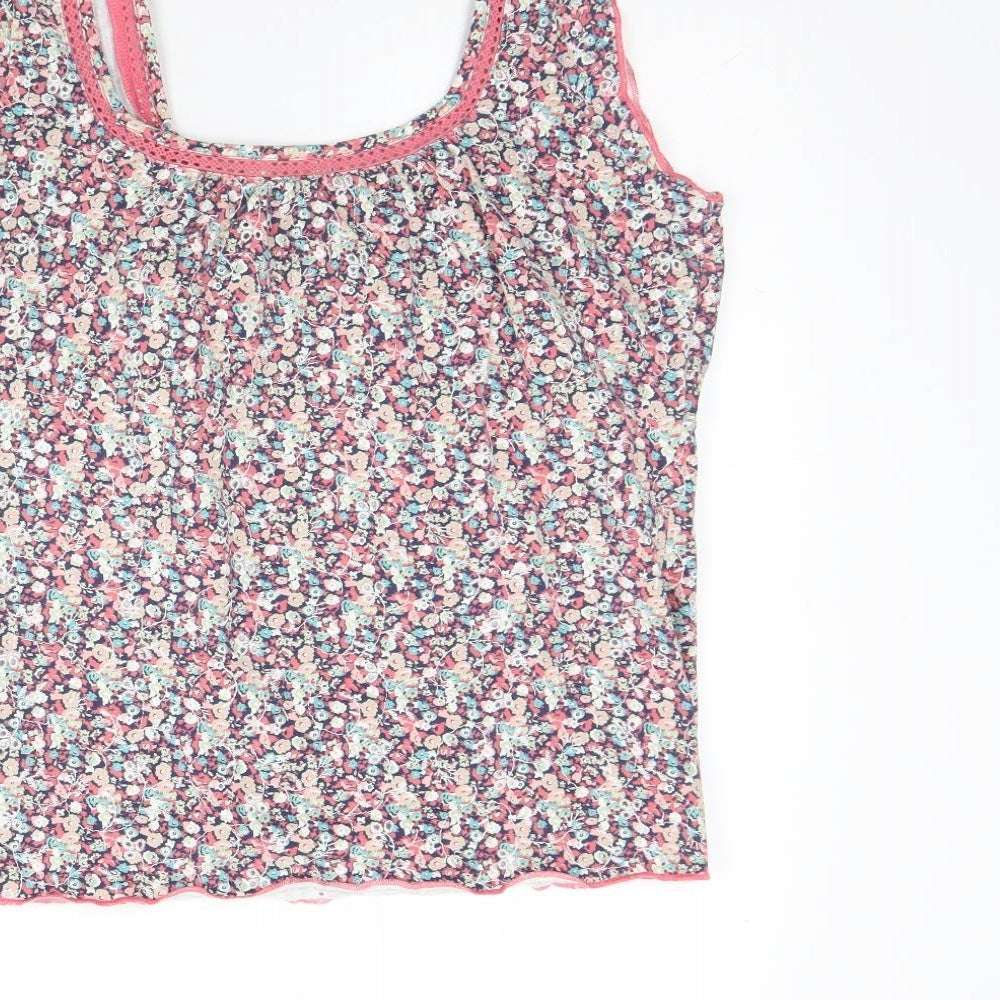Per Una Womens White Floral Cotton Basic Tank Size 14 Round Neck