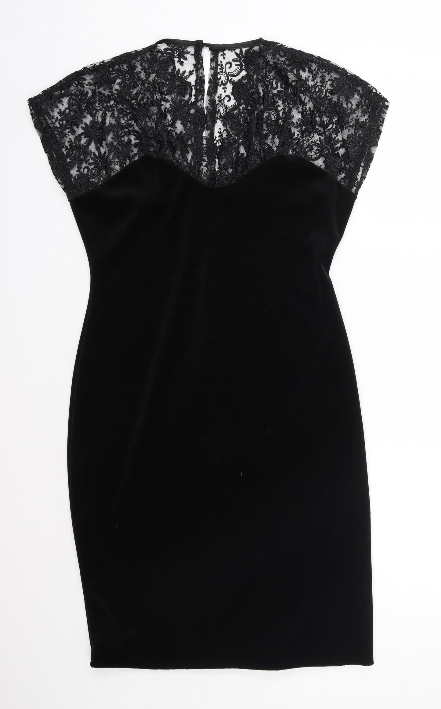 Preworn Womens Black Floral Polyester Shift  Size 14  V-Neck Zip