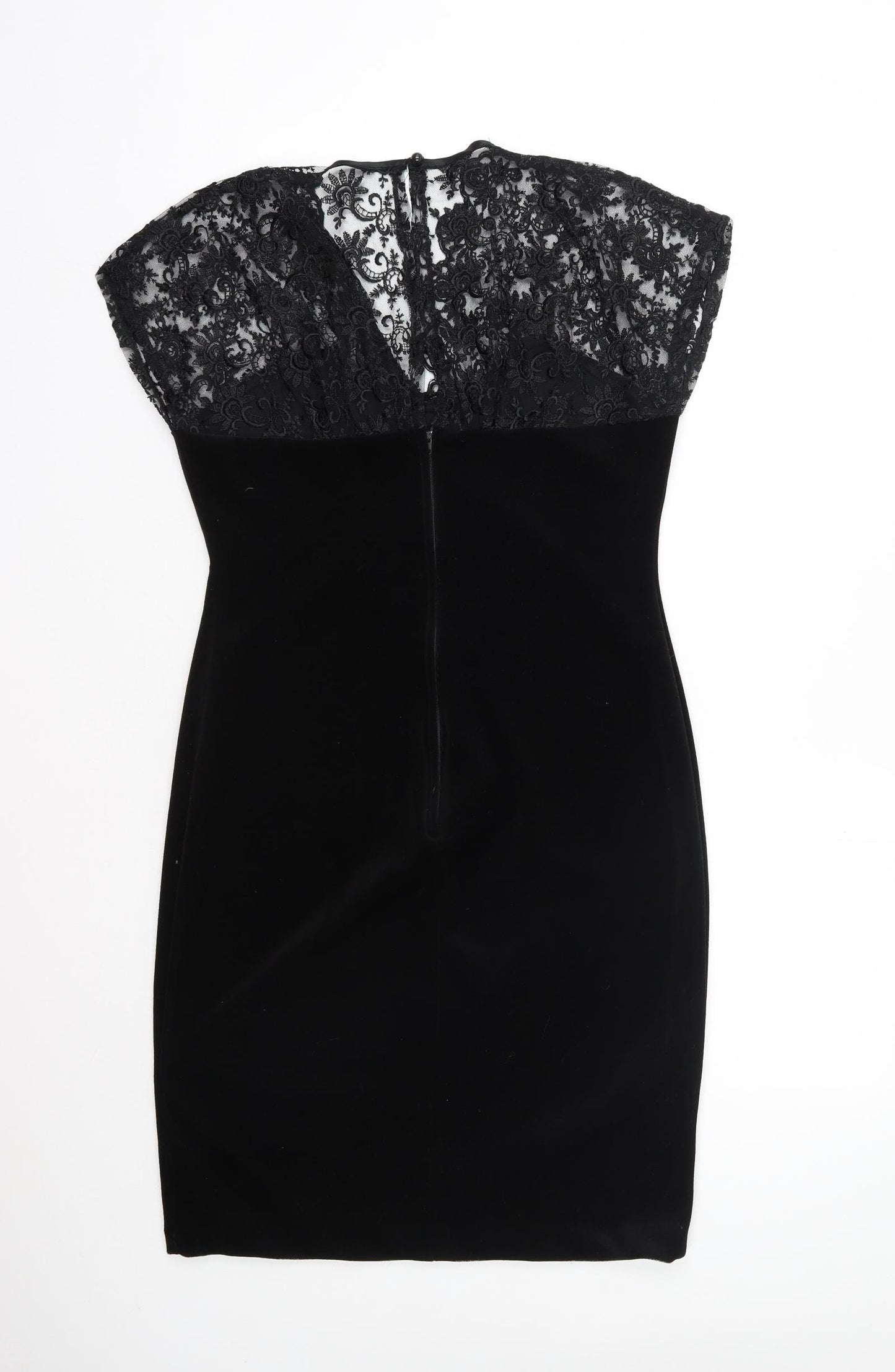 Preworn Womens Black Floral Polyester Shift  Size 14  V-Neck Zip