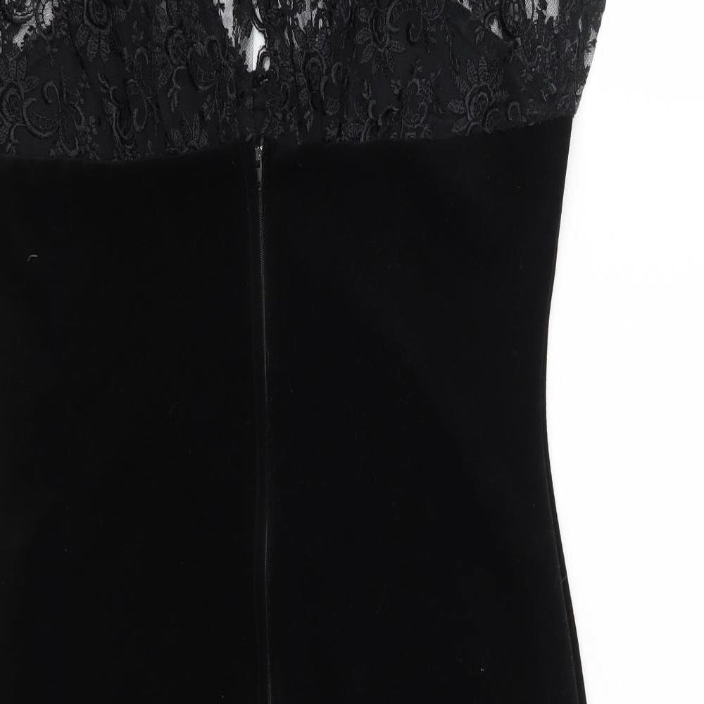 Preworn Womens Black Floral Polyester Shift  Size 14  V-Neck Zip