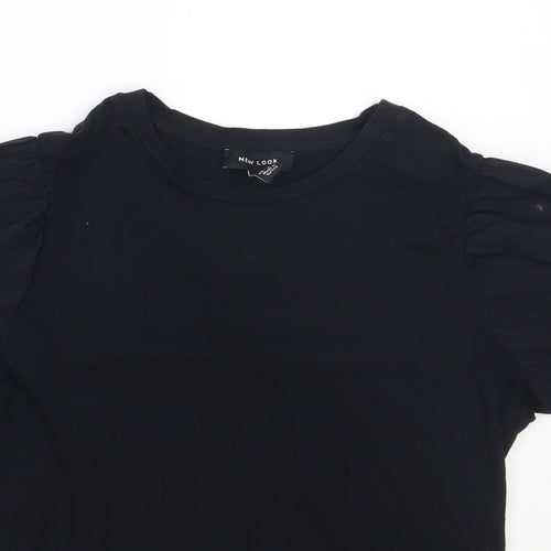 New Look Womens Black  Cotton Basic T-Shirt Size 10 Round Neck