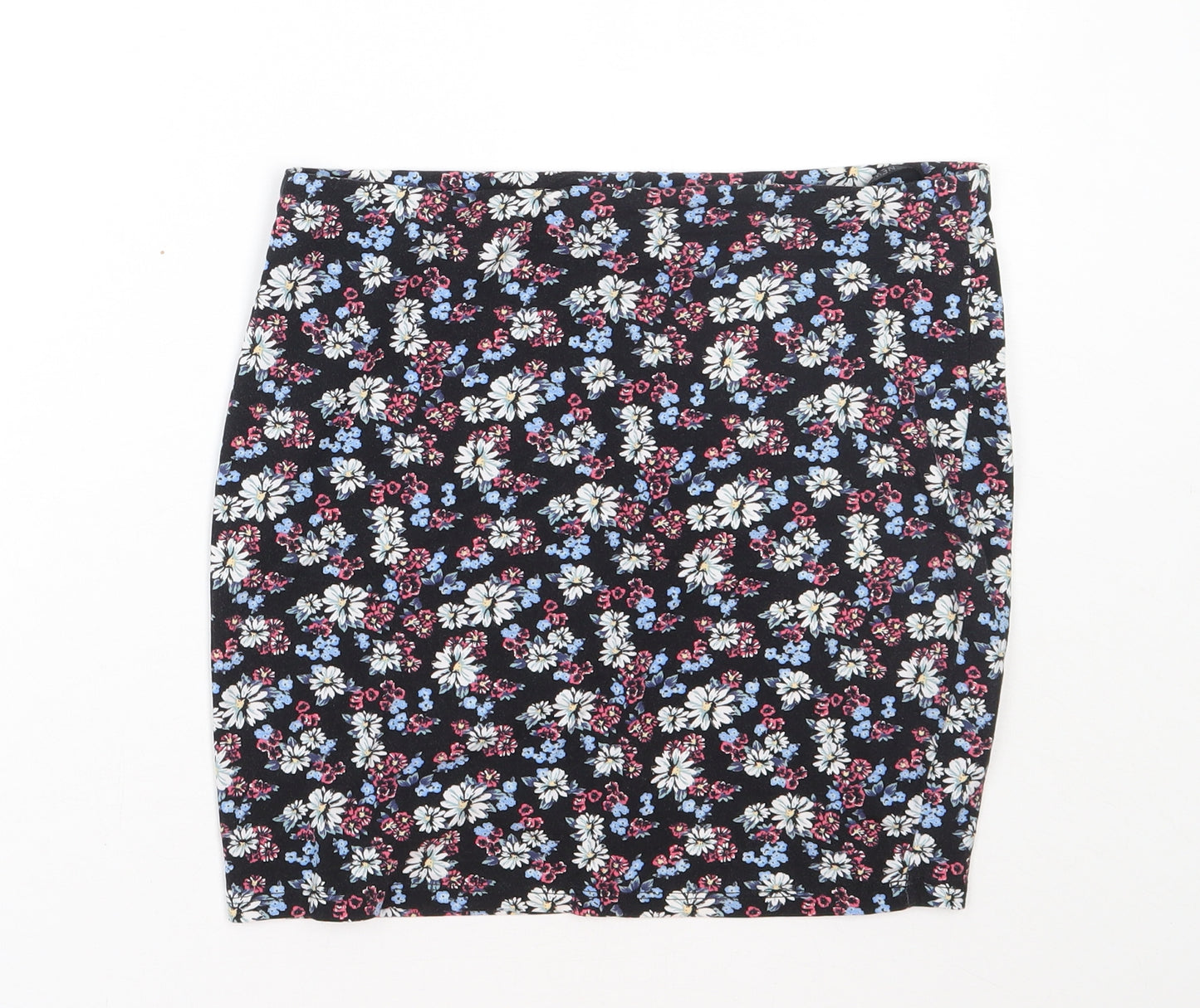 New Look Womens Black Floral Cotton Mini Skirt Size 12