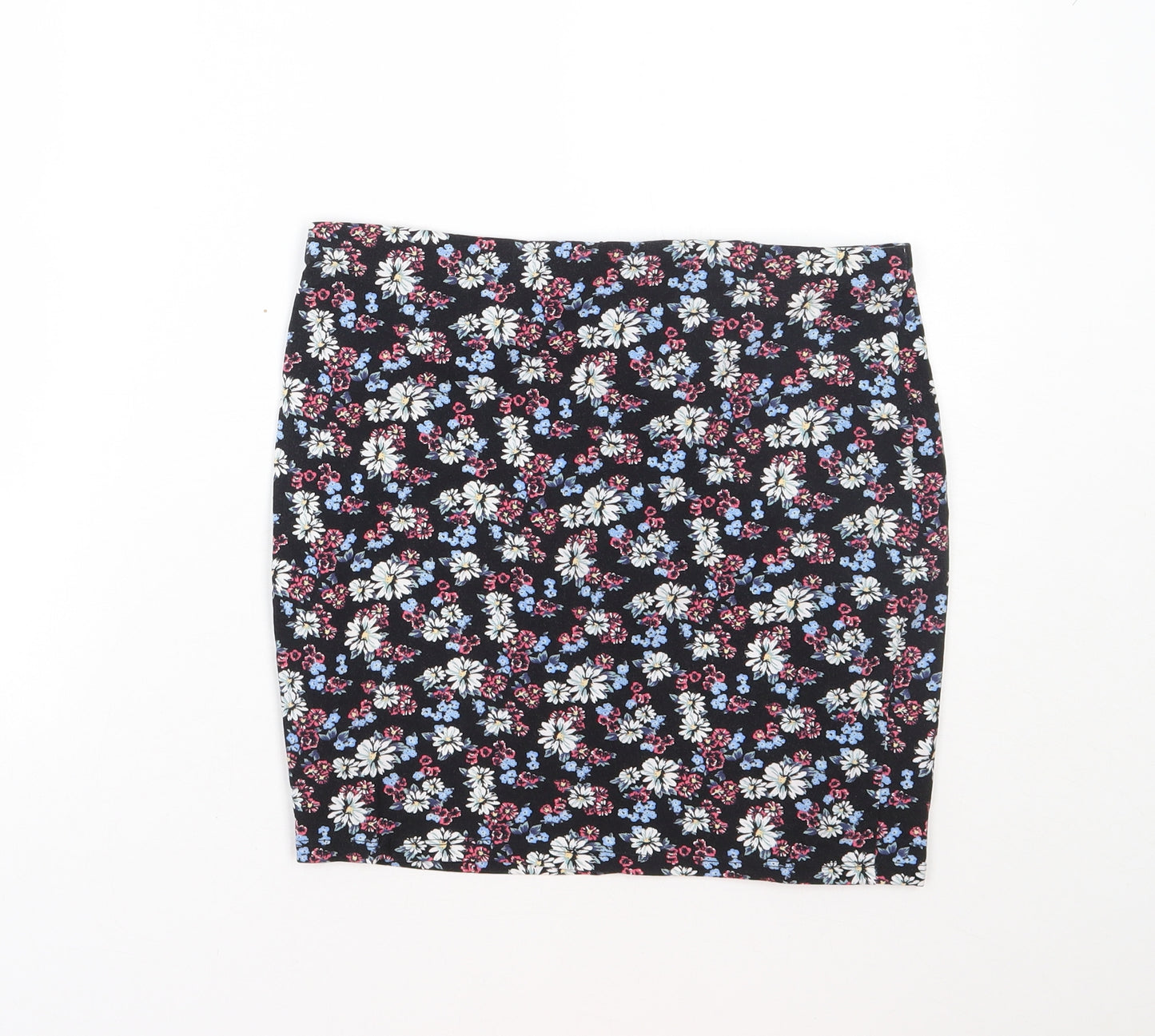 New Look Womens Black Floral Cotton Mini Skirt Size 12