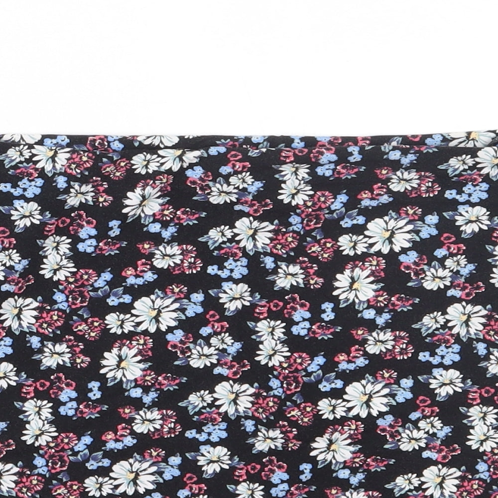 New Look Womens Black Floral Cotton Mini Skirt Size 12