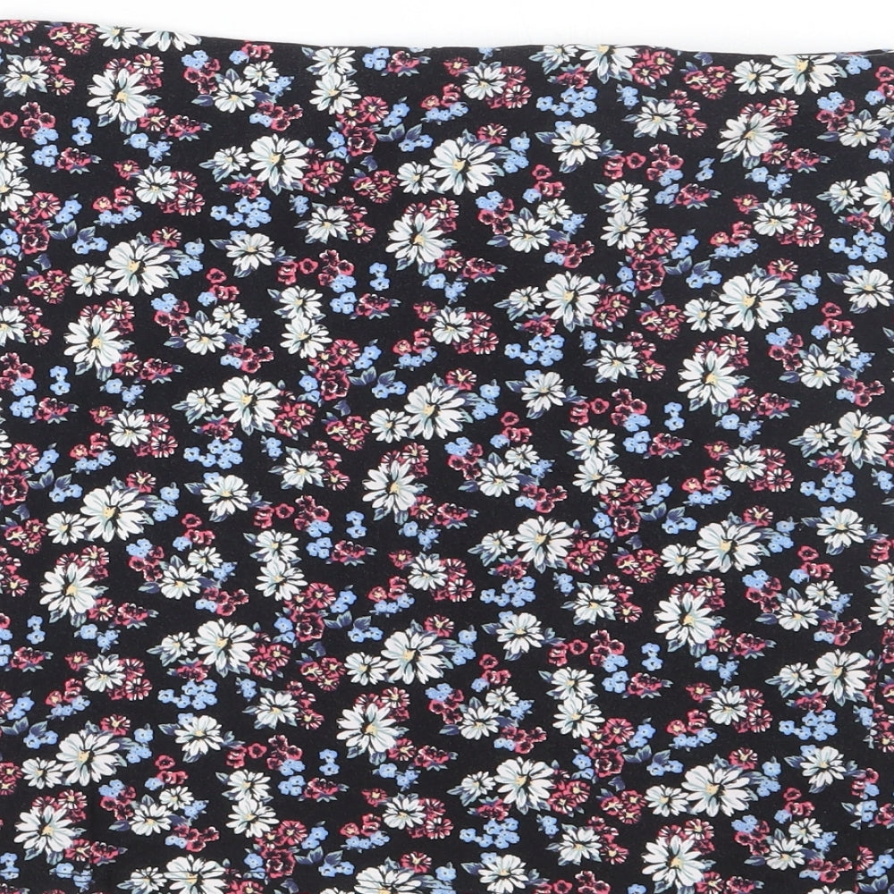 New Look Womens Black Floral Cotton Mini Skirt Size 12