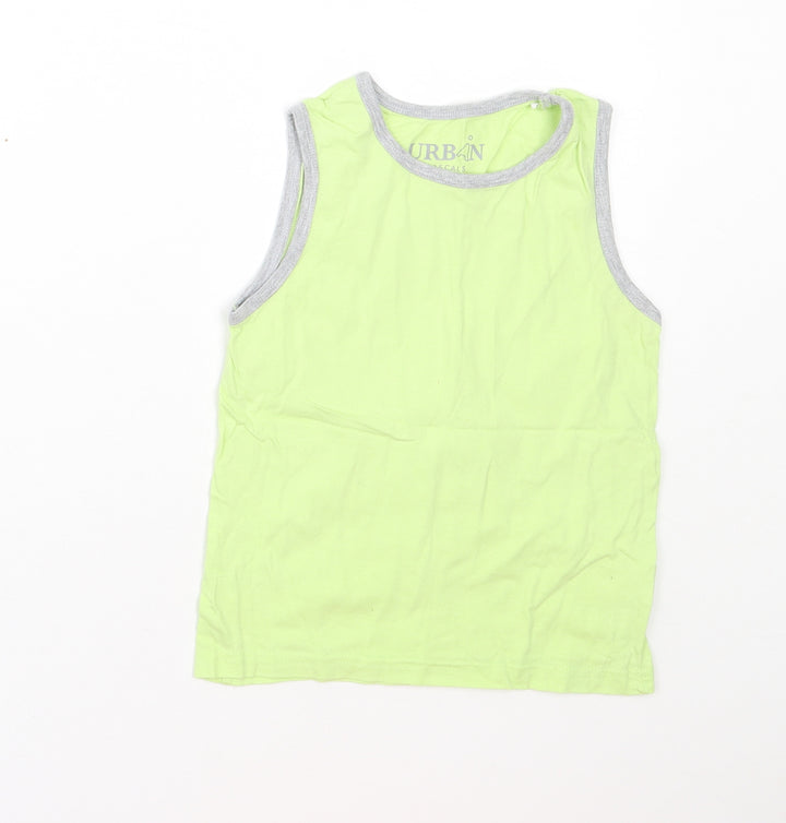 URBAN RASCALS Boys Green  Cotton Basic Tank Size 4-5 Years Round Neck