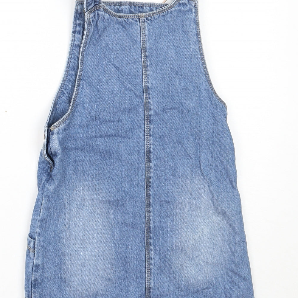 Nutmeg Girls Blue  Cotton Pinafore/Dungaree Dress  Size 7-8 Years  Square Neck Buckle