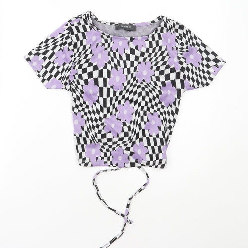 Primark Womens Purple Floral Polyester Basic T-Shirt Size 2XS Round Neck