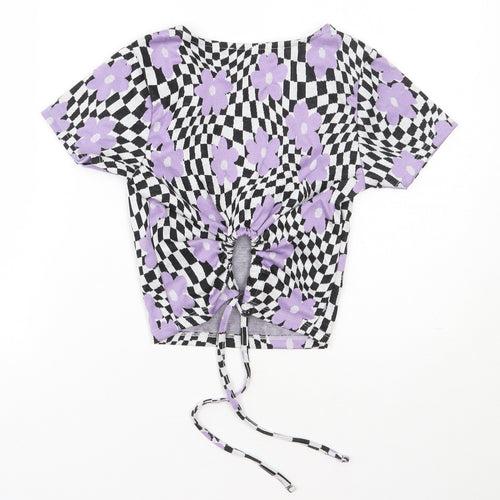 Primark Womens Purple Floral Polyester Basic T-Shirt Size 2XS Round Neck