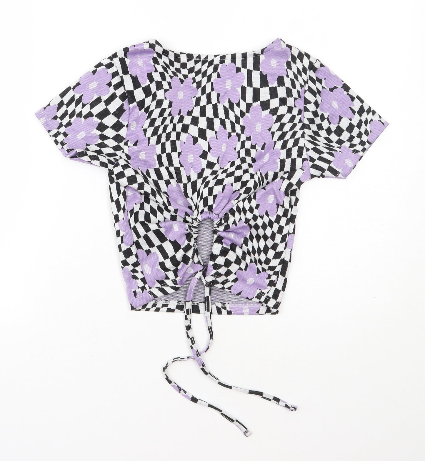 Primark Womens Purple Floral Polyester Basic T-Shirt Size 2XS Round Neck