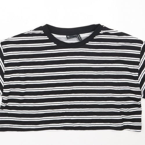 ASOS Womens Black Striped Cotton Cropped T-Shirt Size 6 Round Neck