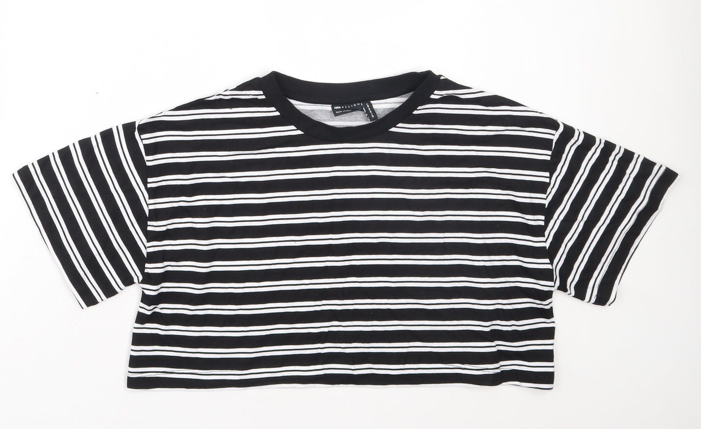 ASOS Womens Black Striped Cotton Cropped T-Shirt Size 6 Round Neck