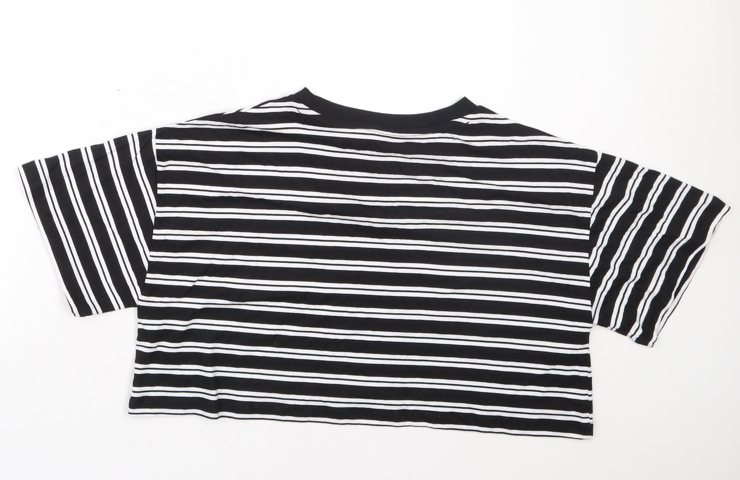 ASOS Womens Black Striped Cotton Cropped T-Shirt Size 6 Round Neck