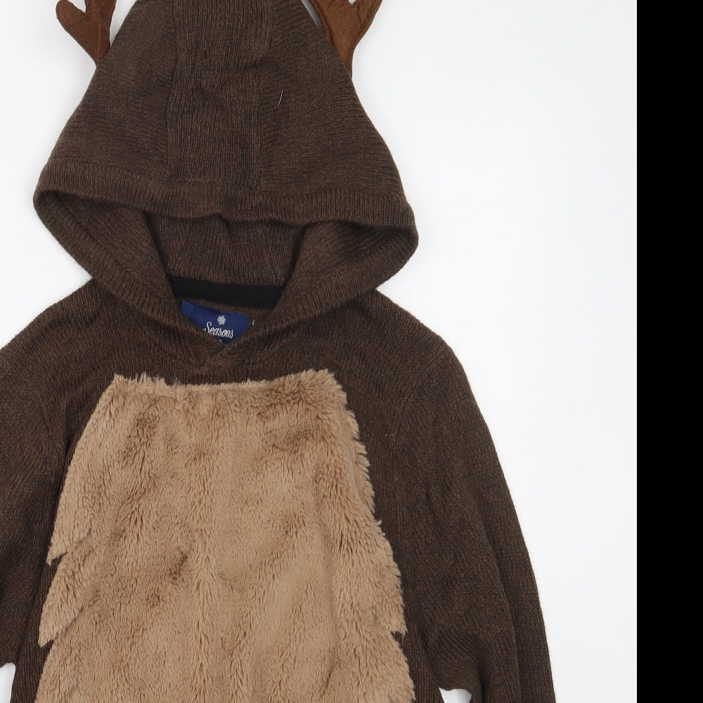 season greetings Womens Brown  Cotton Pullover Hoodie Size M   - Reindeer