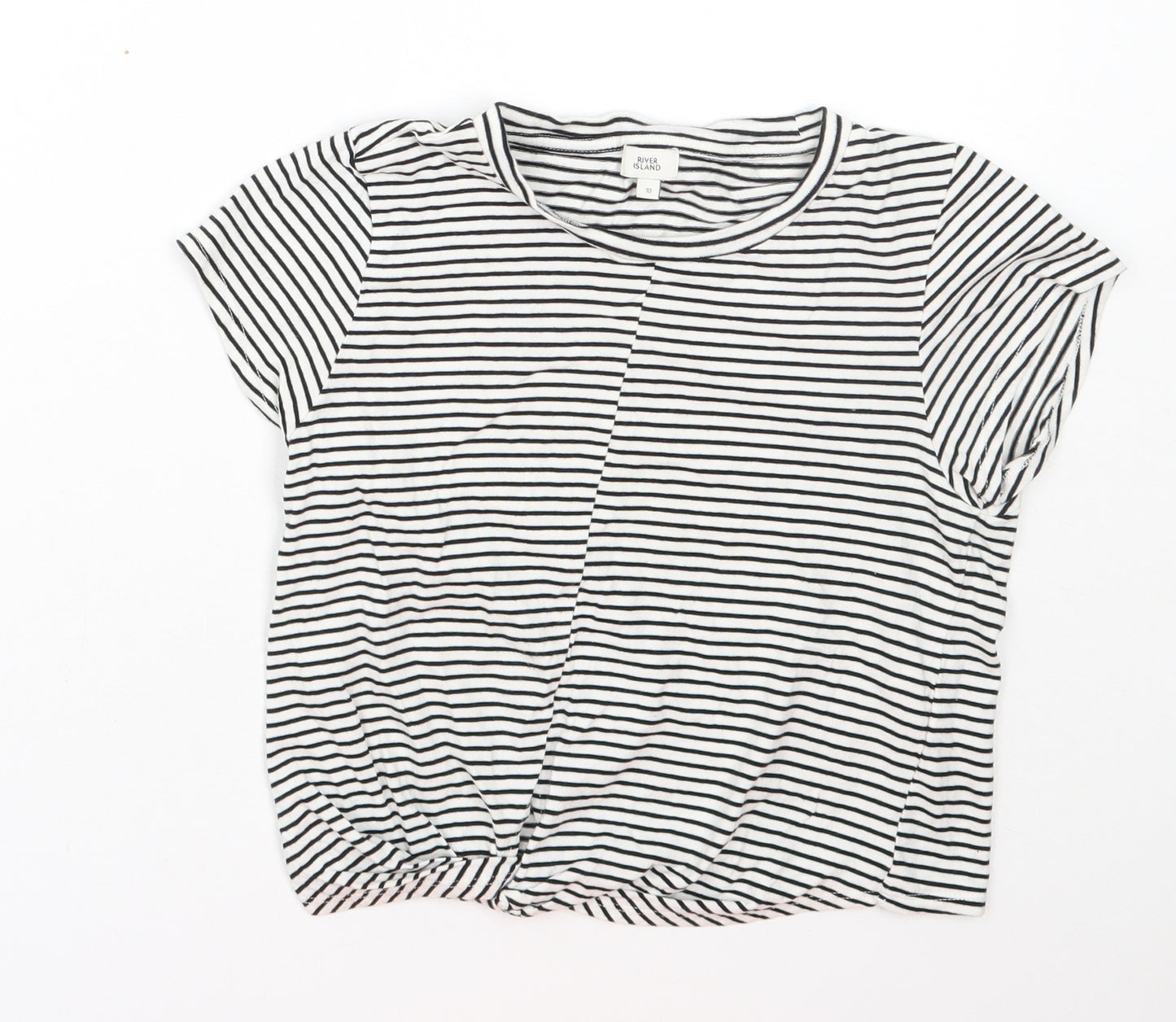 River Island Womens White Striped Cotton Basic T-Shirt Size 10 Round Neck