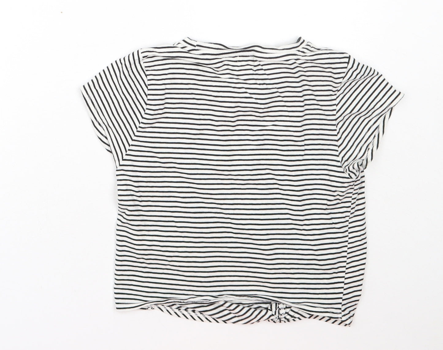 River Island Womens White Striped Cotton Basic T-Shirt Size 10 Round Neck