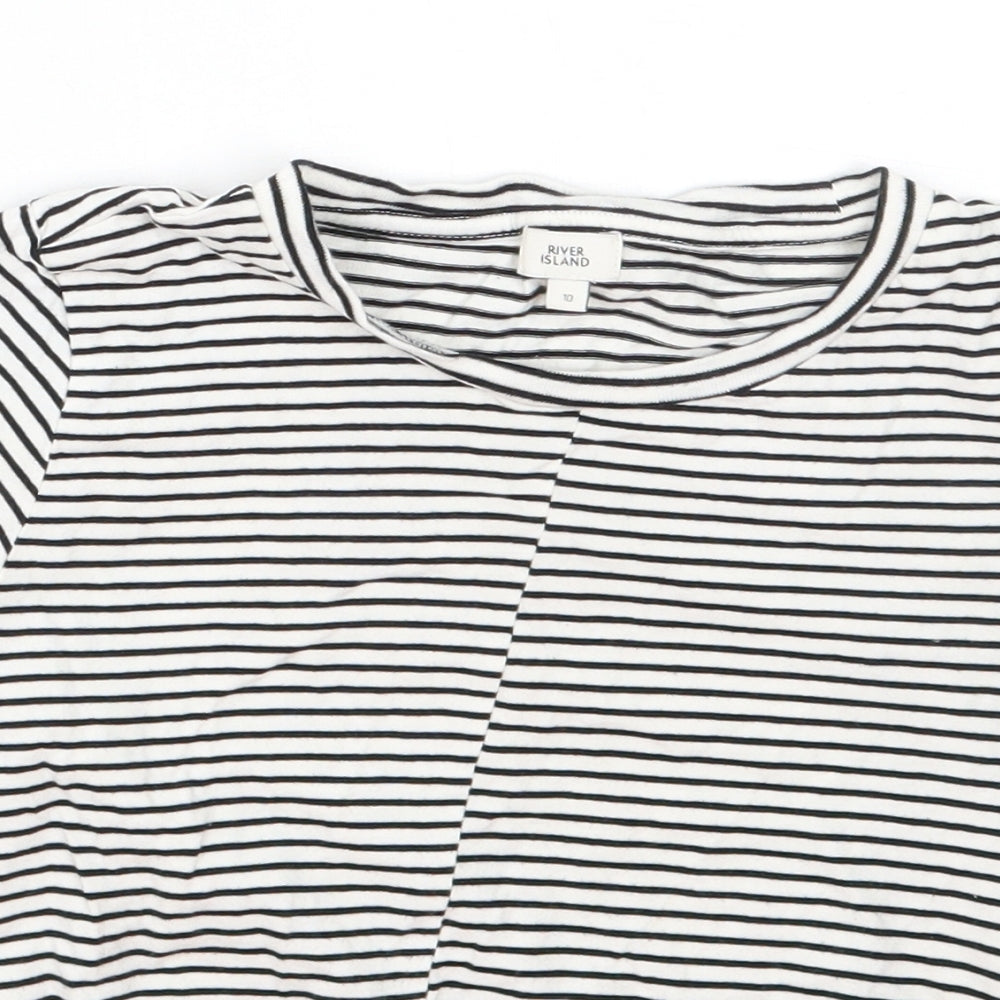 River Island Womens White Striped Cotton Basic T-Shirt Size 10 Round Neck