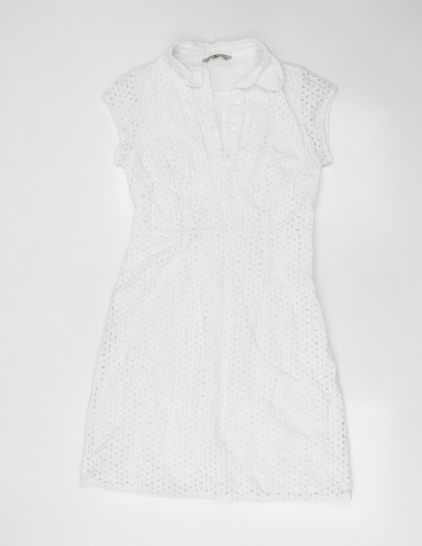TU Womens White Geometric Cotton Shift  Size 10  Collared