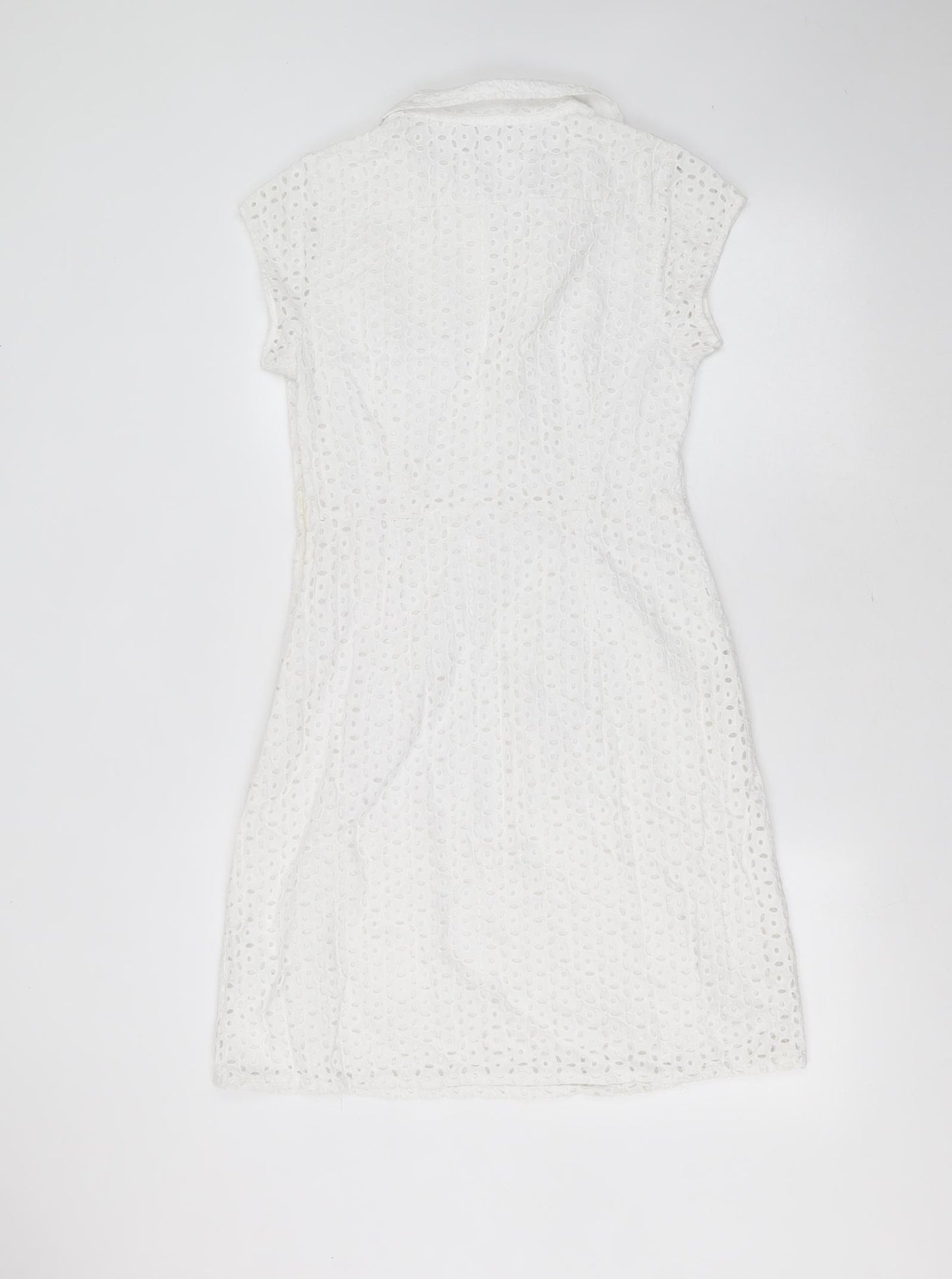 TU Womens White Geometric Cotton Shift  Size 10  Collared