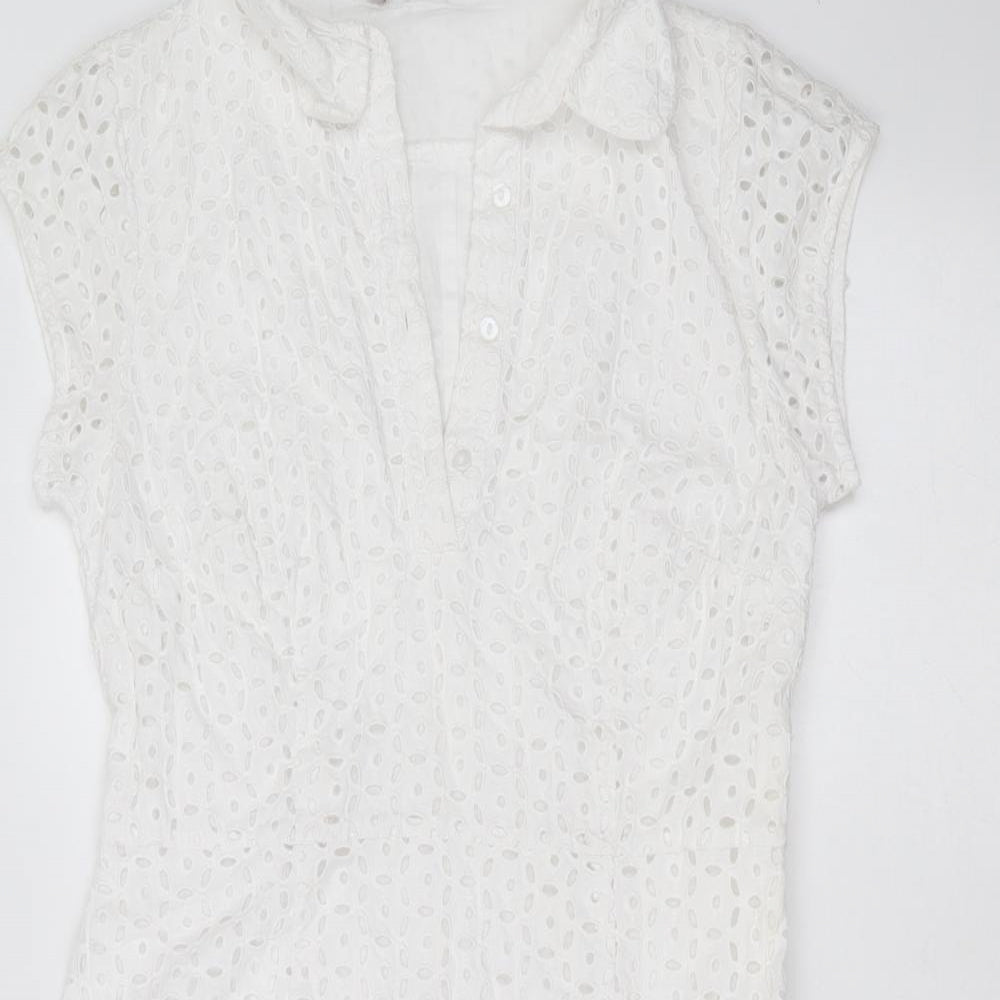 TU Womens White Geometric Cotton Shift  Size 10  Collared