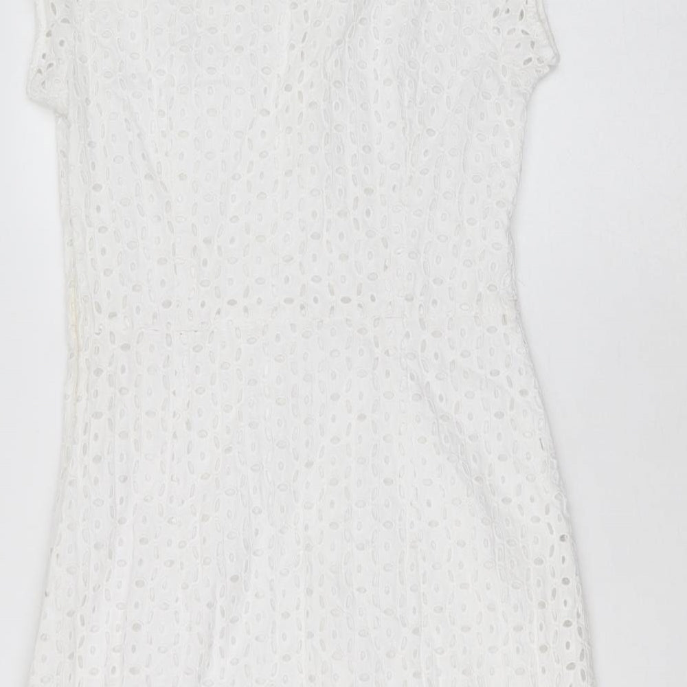 TU Womens White Geometric Cotton Shift  Size 10  Collared