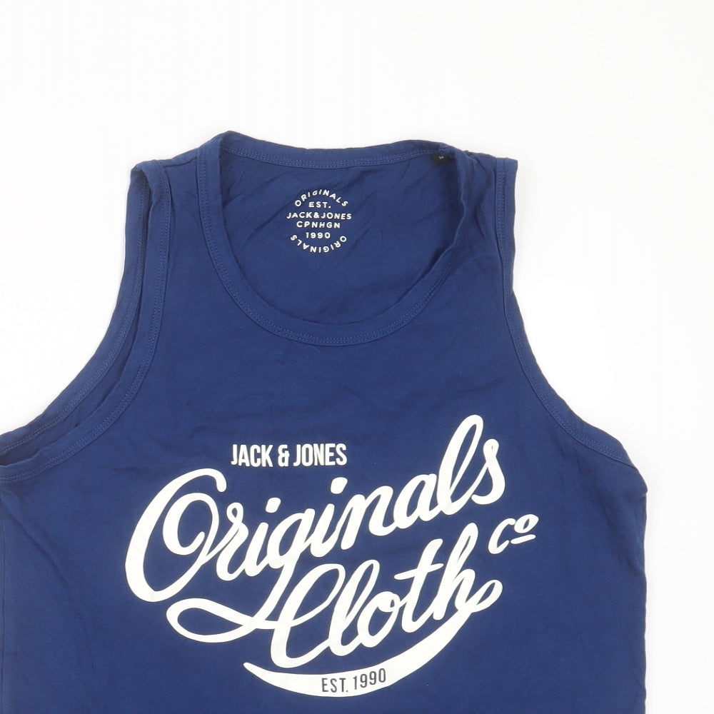 JACK & JONES Mens Blue  Cotton  T-Shirt Size M Round Neck