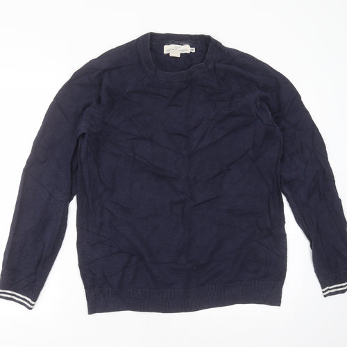 H&M Mens Blue Round Neck  Cotton Pullover Jumper Size M