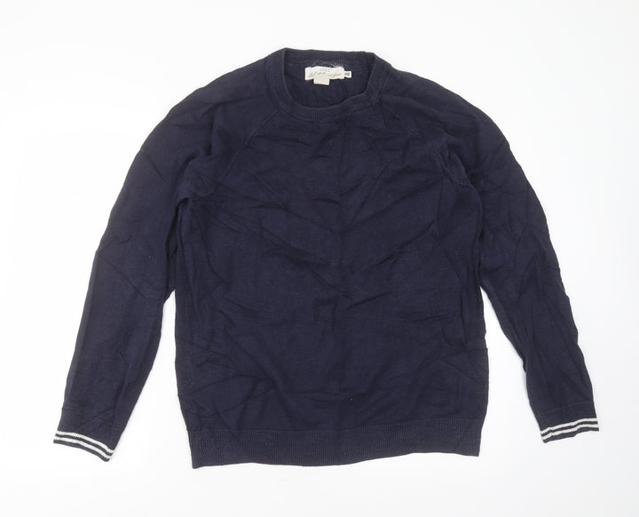H&M Mens Blue Round Neck Cotton Pullover Jumper Size M