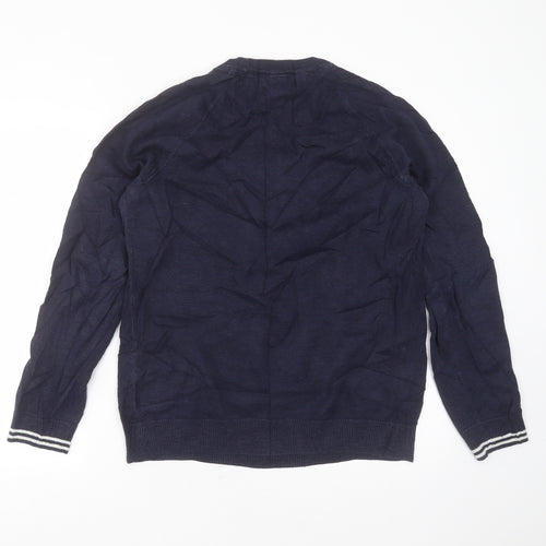 H&M Mens Blue Round Neck  Cotton Pullover Jumper Size M