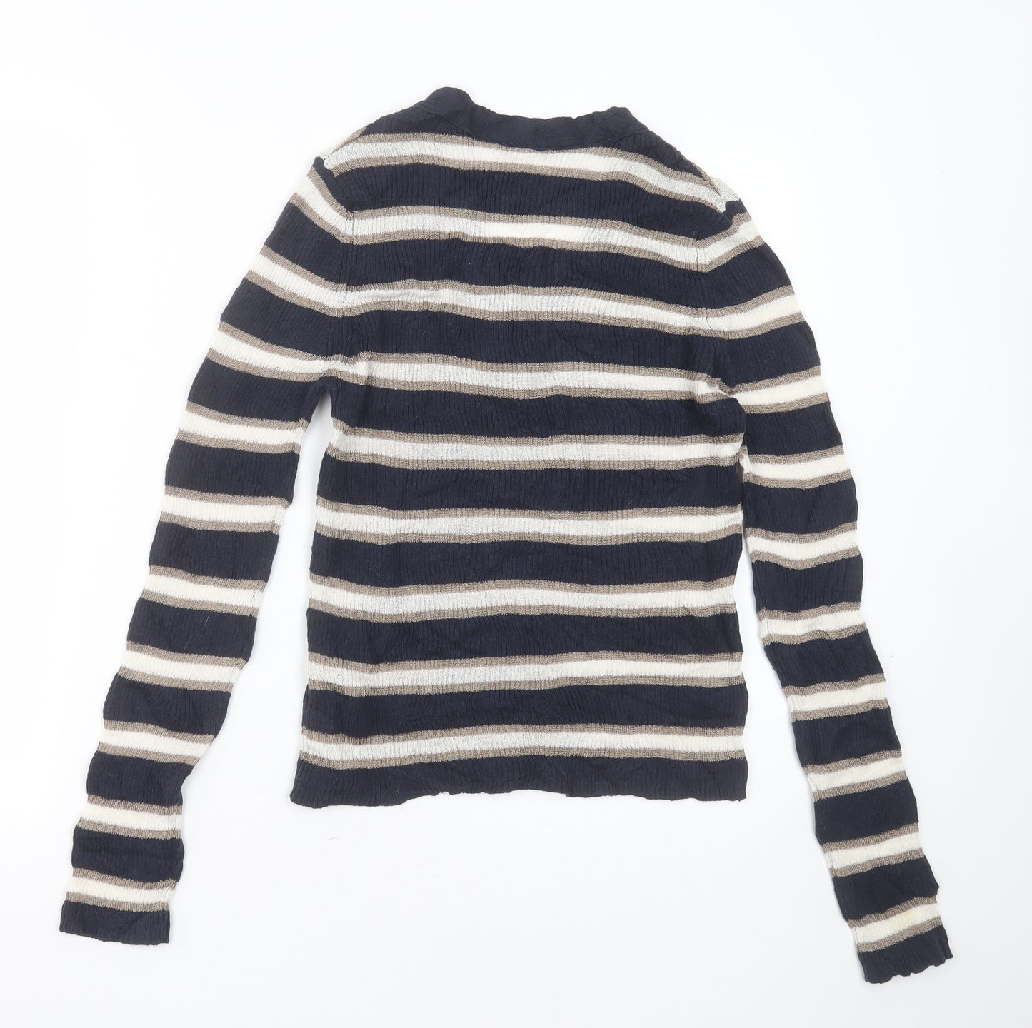 Marks and Spencer Womens Blue V-Neck Striped Cotton Pullover Jumper Size 12