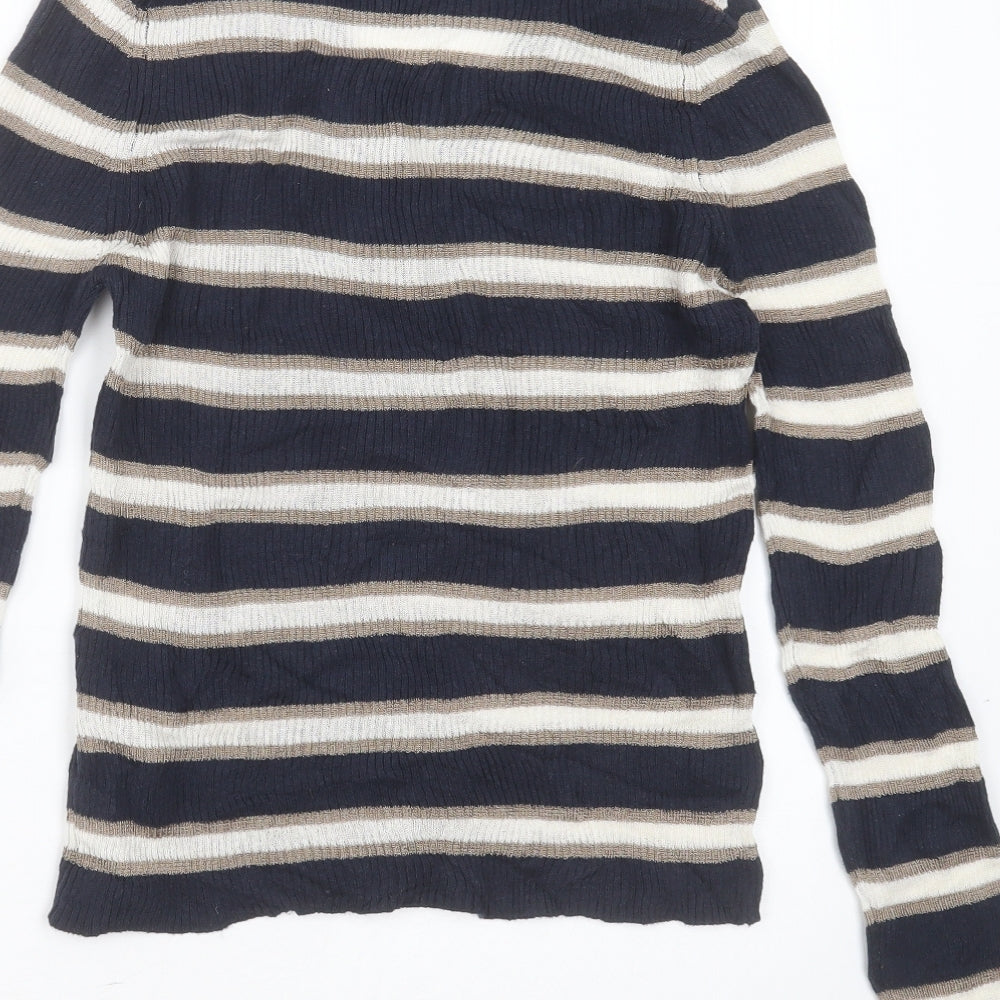 Marks and Spencer Womens Blue V-Neck Striped Cotton Pullover Jumper Size 12