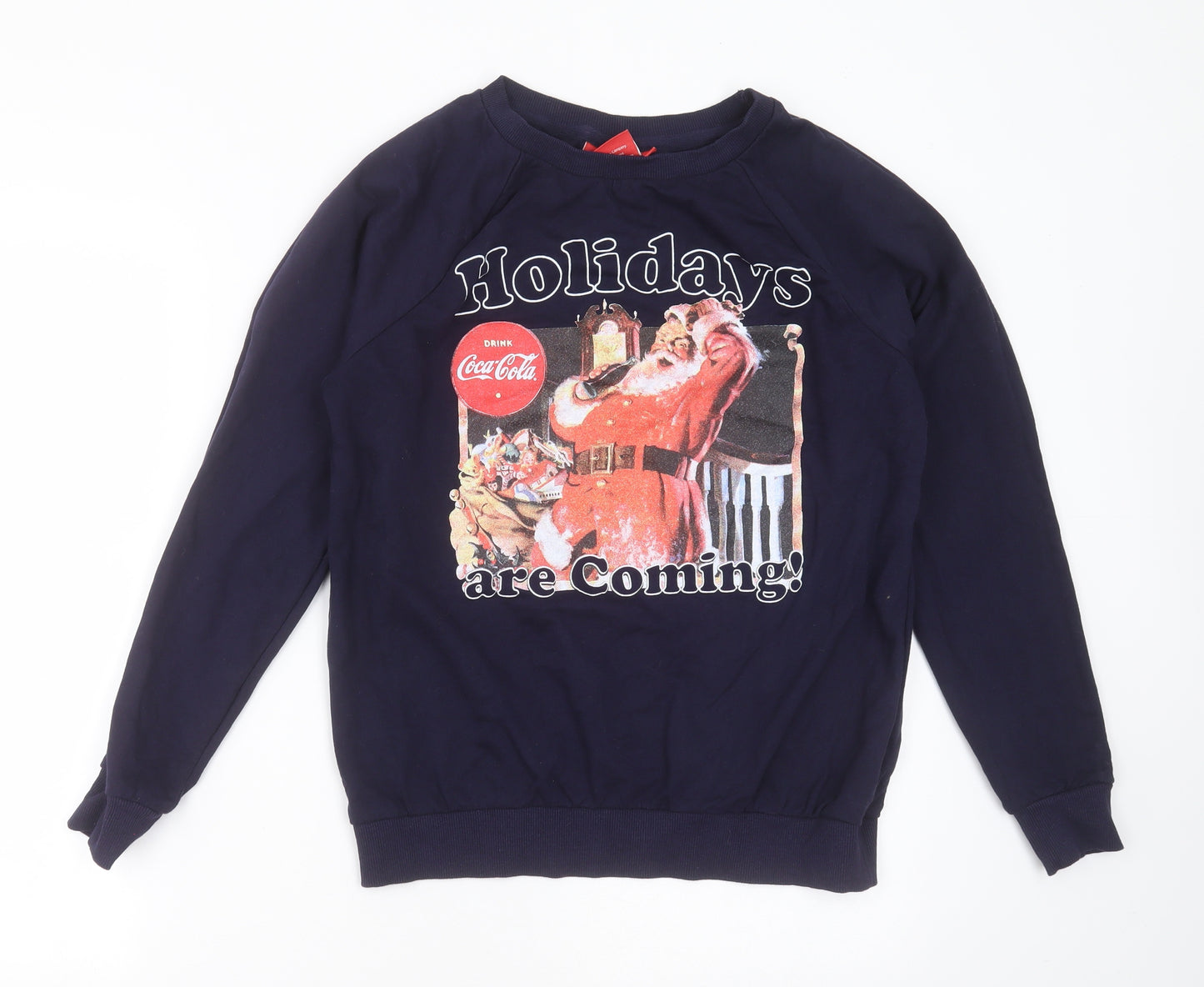 Primark Womens Blue  Cotton Pullover Sweatshirt Size 14   - Coca Cola Holidays are coming