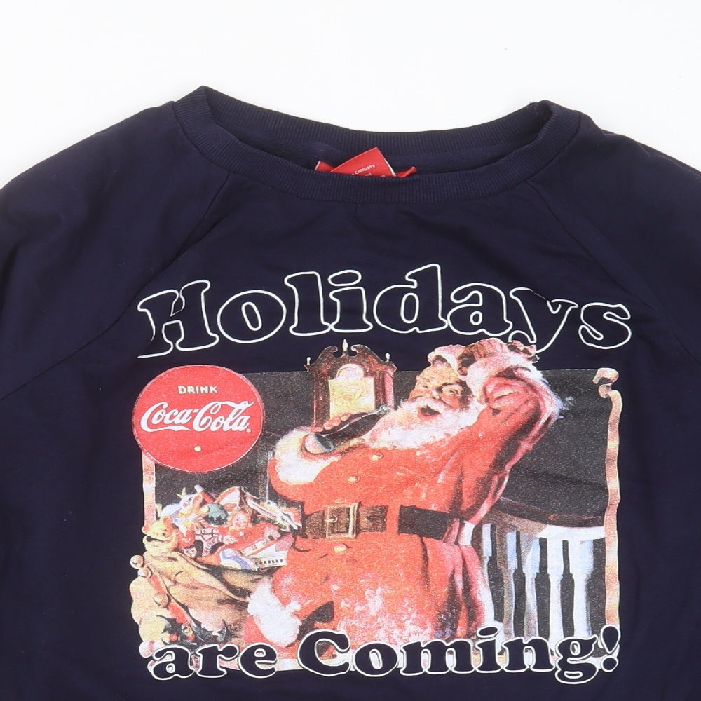 Primark Womens Blue  Cotton Pullover Sweatshirt Size 14   - Coca Cola Holidays are coming